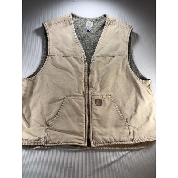 Carhartt Duck Canvas Men's Sherpa Fleece Lined Zip Up Tan Vest 3XL Chore